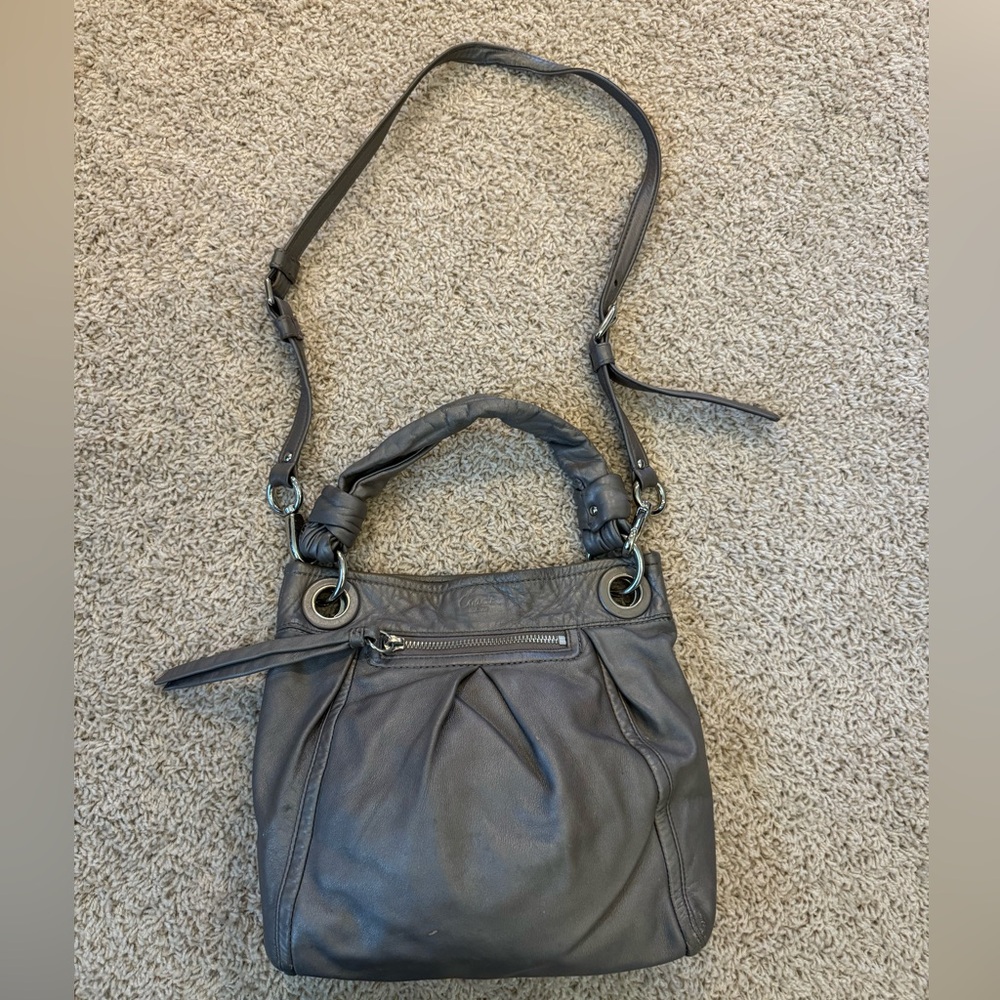 Silver metallic coach bag